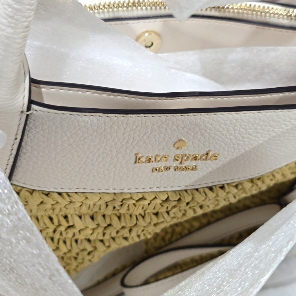 Kate Spade Dumpling Straw Large Satchel, Parchment Multi - Picture 8 of 8